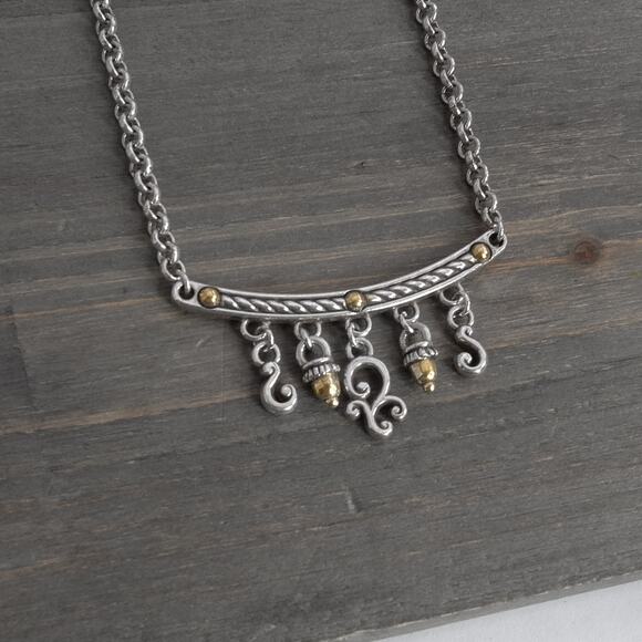 Brighton Bar Necklace Dangle Beads Gold Tone 16-18" Vintage Retired Design - Picture 5 of 9